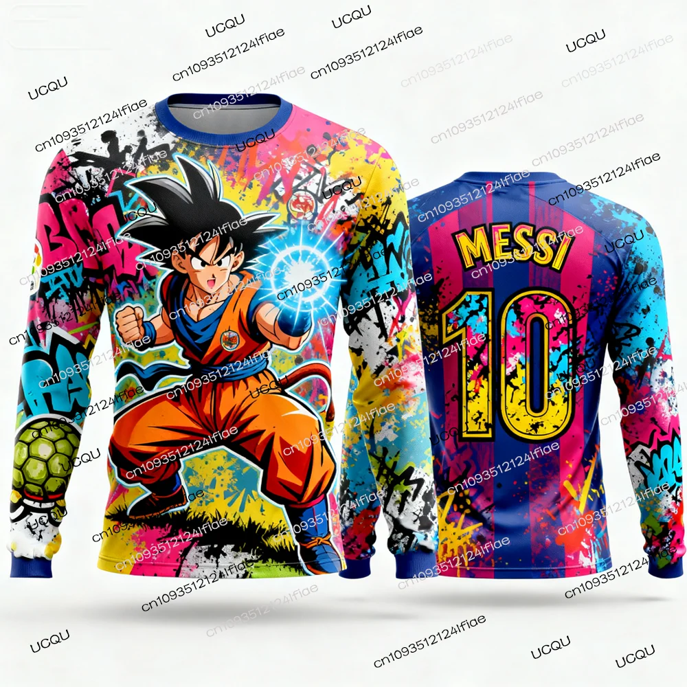 2025 ドラゴンボールZ キッズ秋用長袖Tシャツ、メッシ大人メンズ冬用サッカースポーツTシャツファン特別ジャージキット