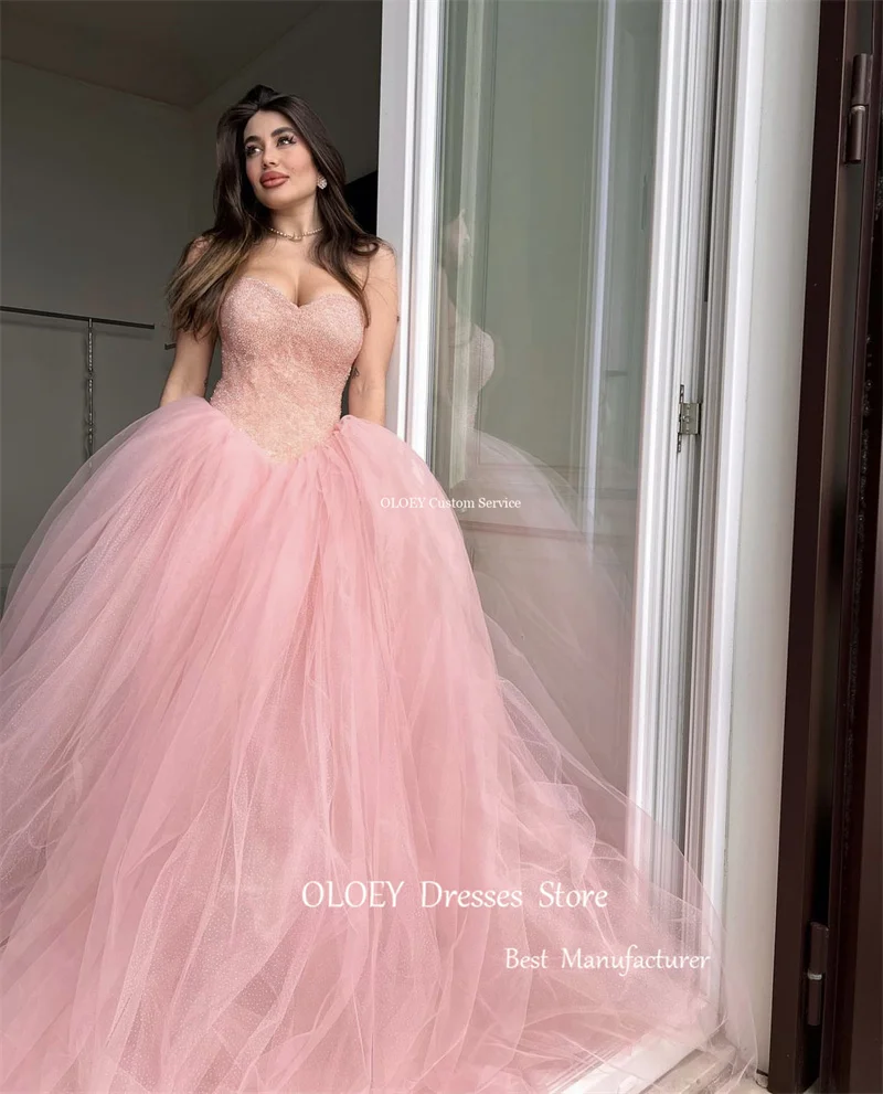 OLOEY-Robe de soirée longue rose en dentelle, tenue de Rh, tulle, paillettes, arabe, Dubaï, quelle que soit la cérémonie, 2023