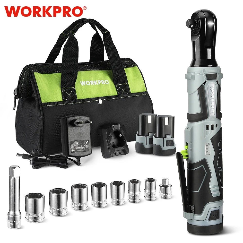 WORKPRO 45NM Cordless Electric Wrench 12V 3/8 Ratchet Wrench Set Angle Drill Screwdriver To Removal Screw Nut Car Repair Tools