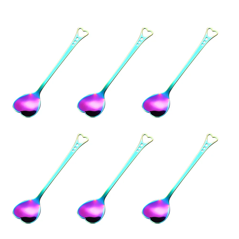 

6 Pcs Heart Spoon Mix Coffee Heart-shaped Dessert Stainless Steel Colorful Spoons