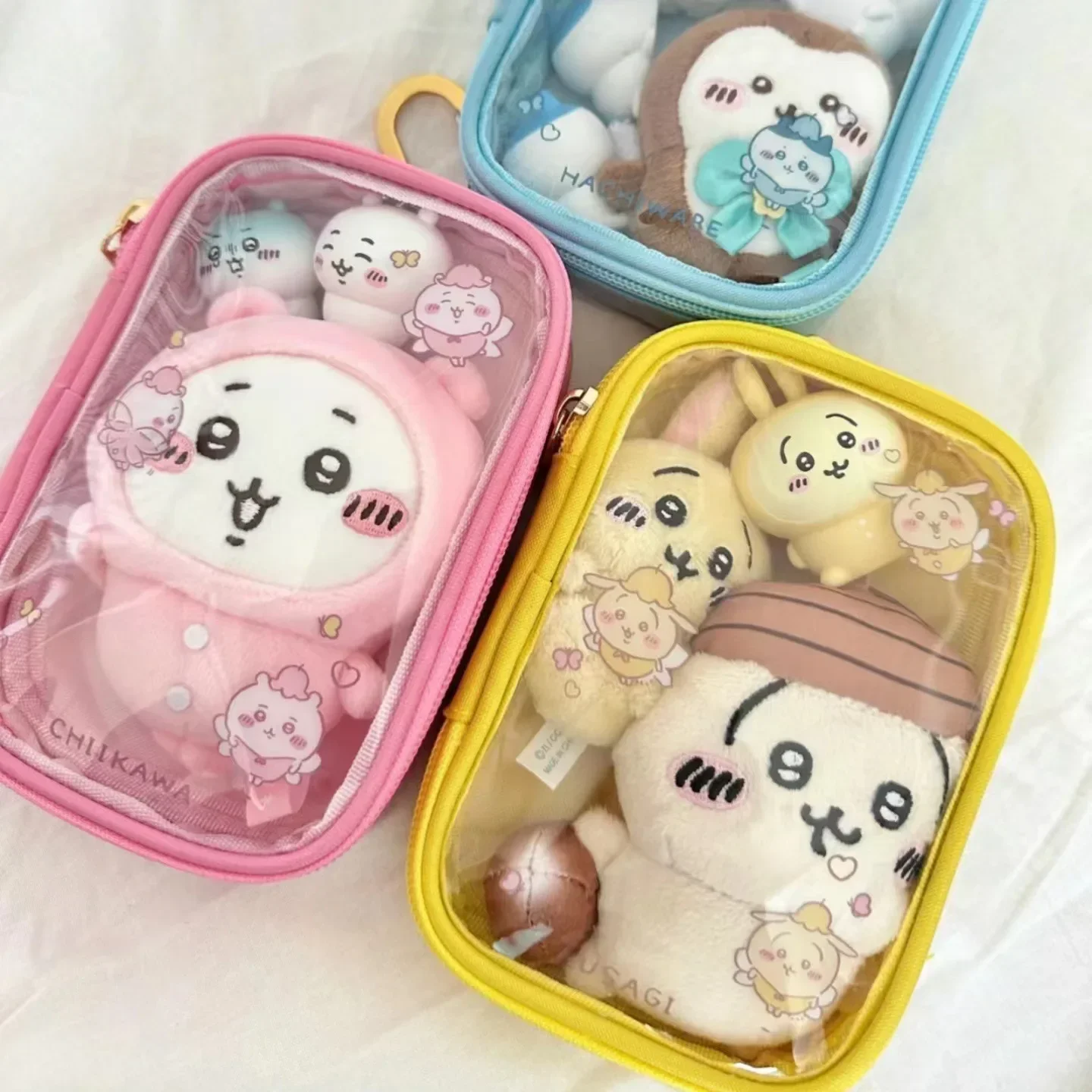 Chiikawa Hachiware Usagi bolsa de almacenamiento de Pvc transparente con estampado de dibujos animados, monedero portátil, billetera para auriculares, bolsa de almacenamiento de maquillaje, regalo