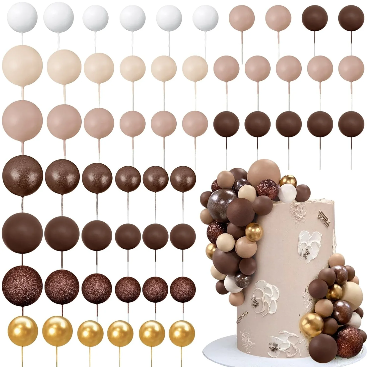 56 Stück Kugel-Kuchen-Picks, bunter kugelförmiger Kuchenaufsatz, Perlenkugeln, Cupcake-Kucheneinsatz-Aufsatz für Hochzeit, Geburtstag, Party – Detail 13