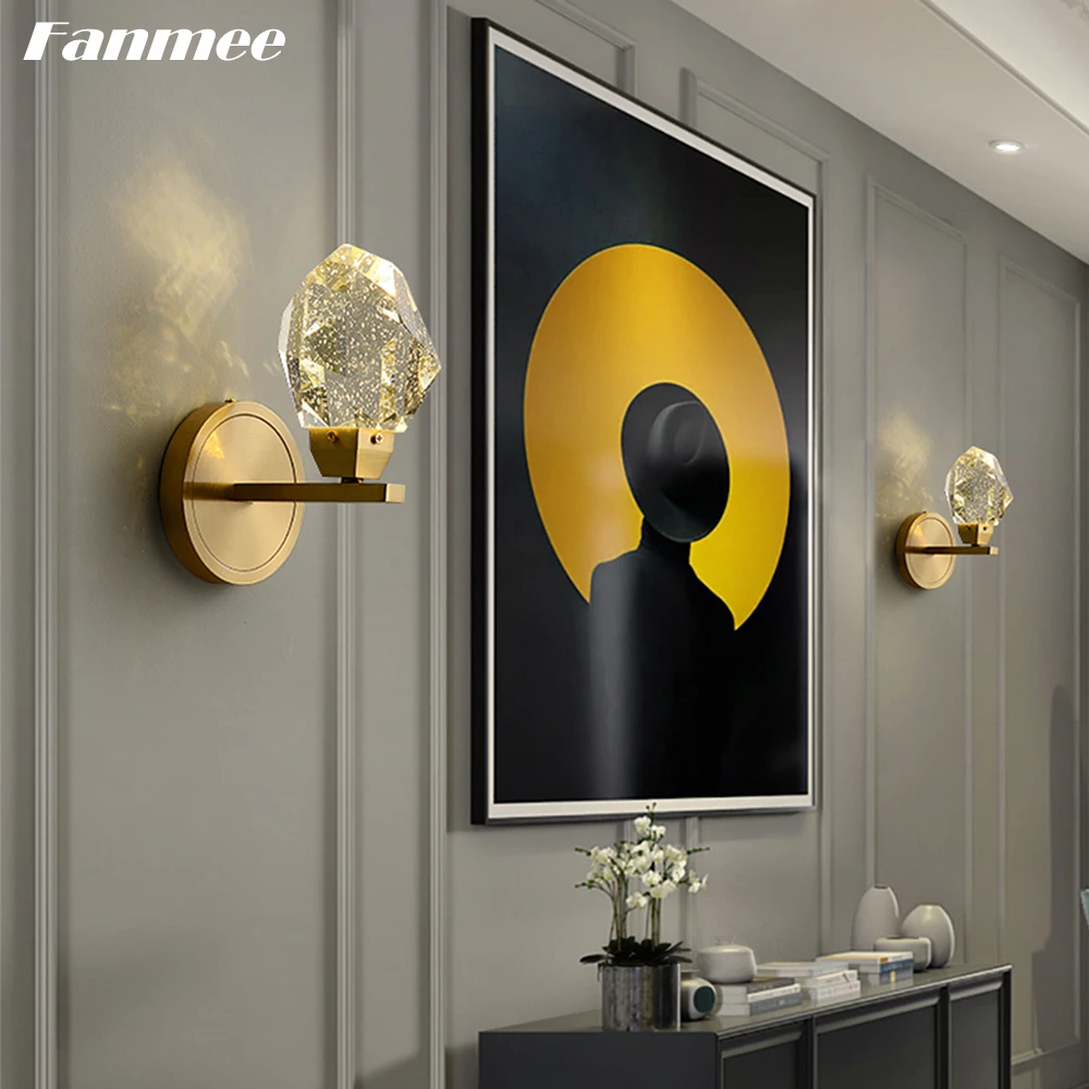 Imagem -02 - Luxo de Bronze Diamante Luz Parede Led Regulável Moderno Corte Claro Cristal Corredor Arandela Bolha Cirstal Mini Lâmpada Parede