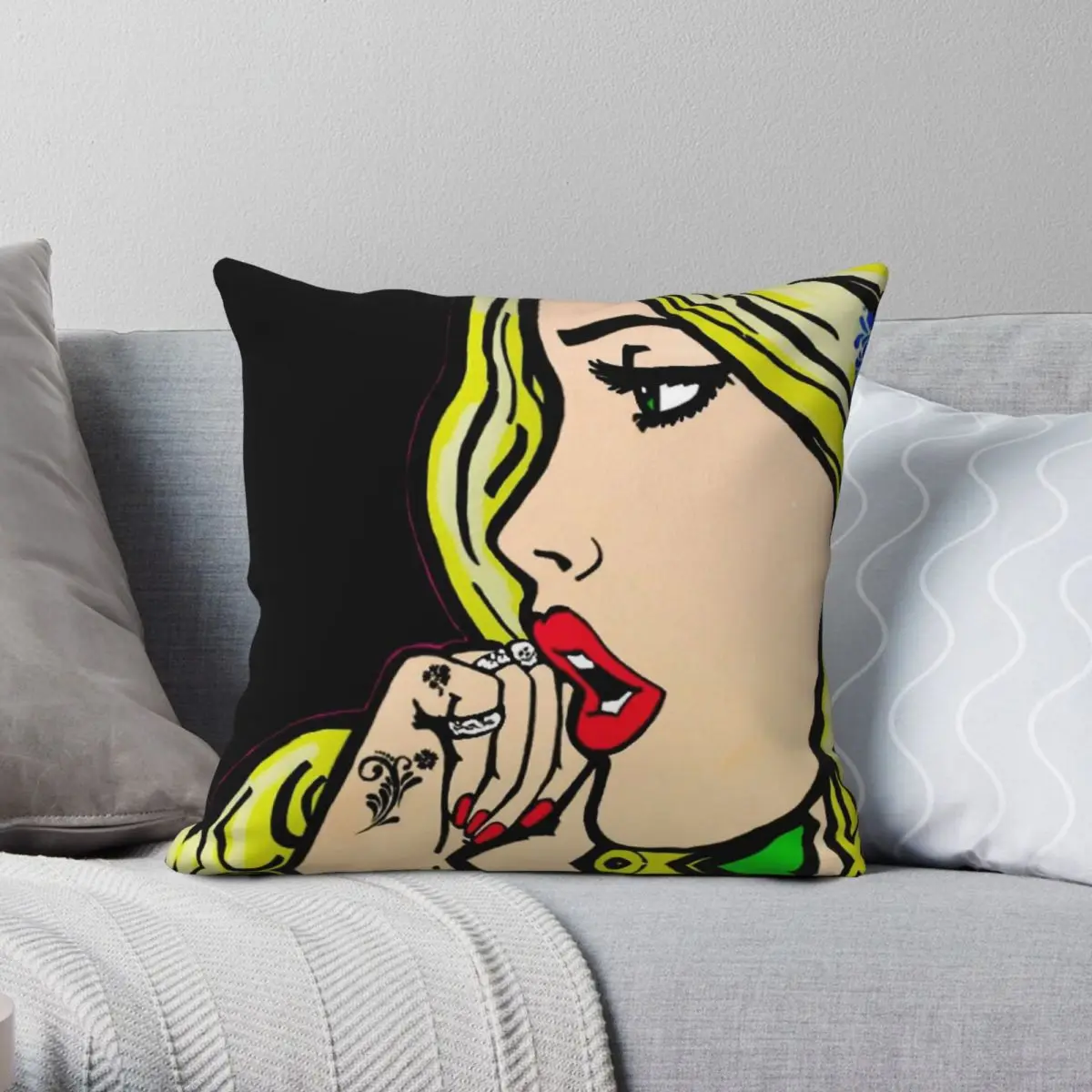 Graffiti Pretty Pop Art Girl Pillowcase Polyester Linen Velvet Printed Zip Decorative Bed Cushion Cover 18