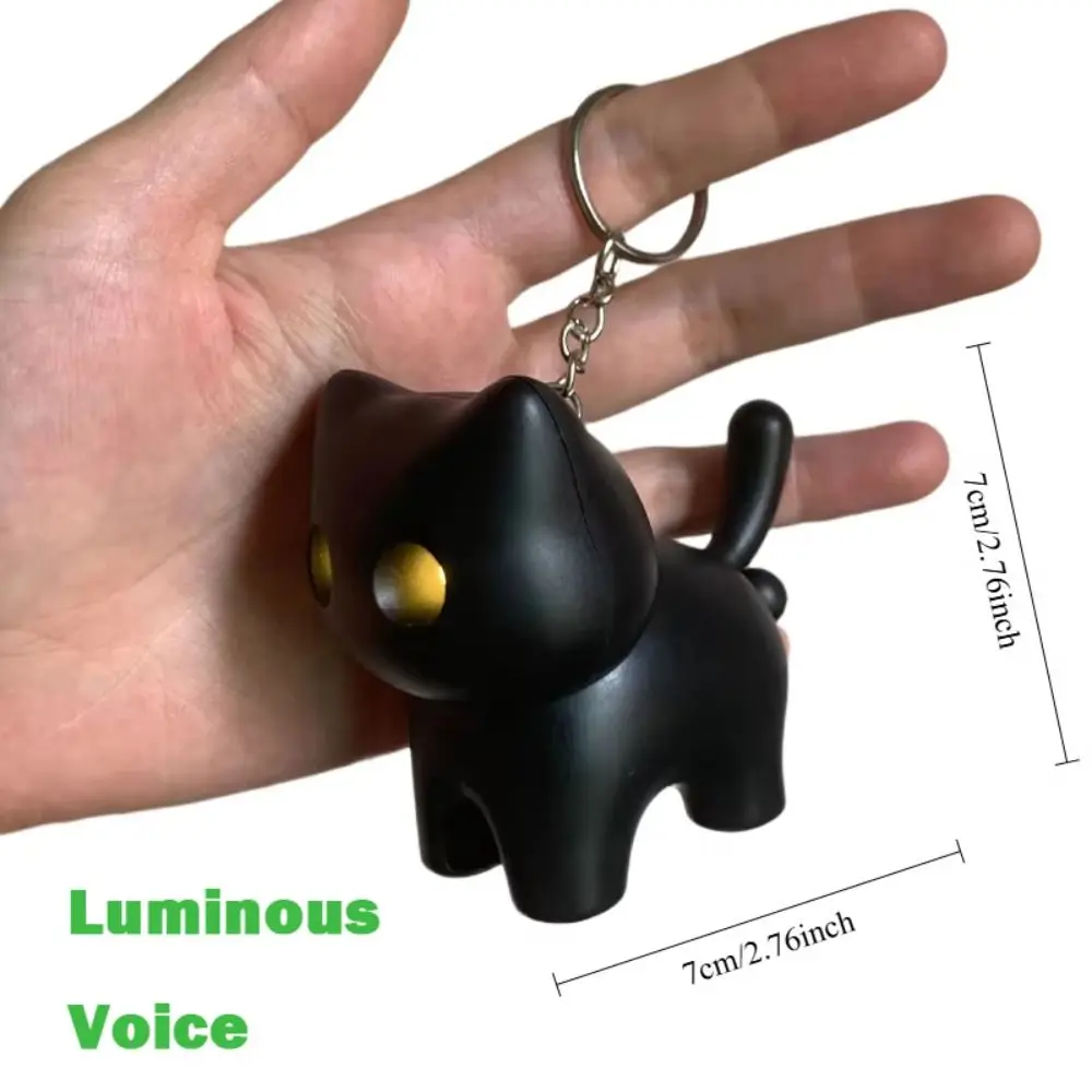 Luminous Black Cat Sounding Keychain Stress Reliever Screaming Glowing Cat Pendent Cat Backpack Pendant for Friend Birthday Gift