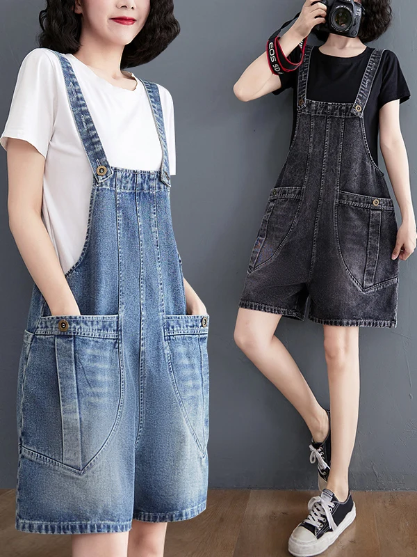 

Ретро-джинсовый комбинезон женский, повседневный, из пяти частей, летний, больших размеров, свободные леггинсы, утягивающие, на бретелях