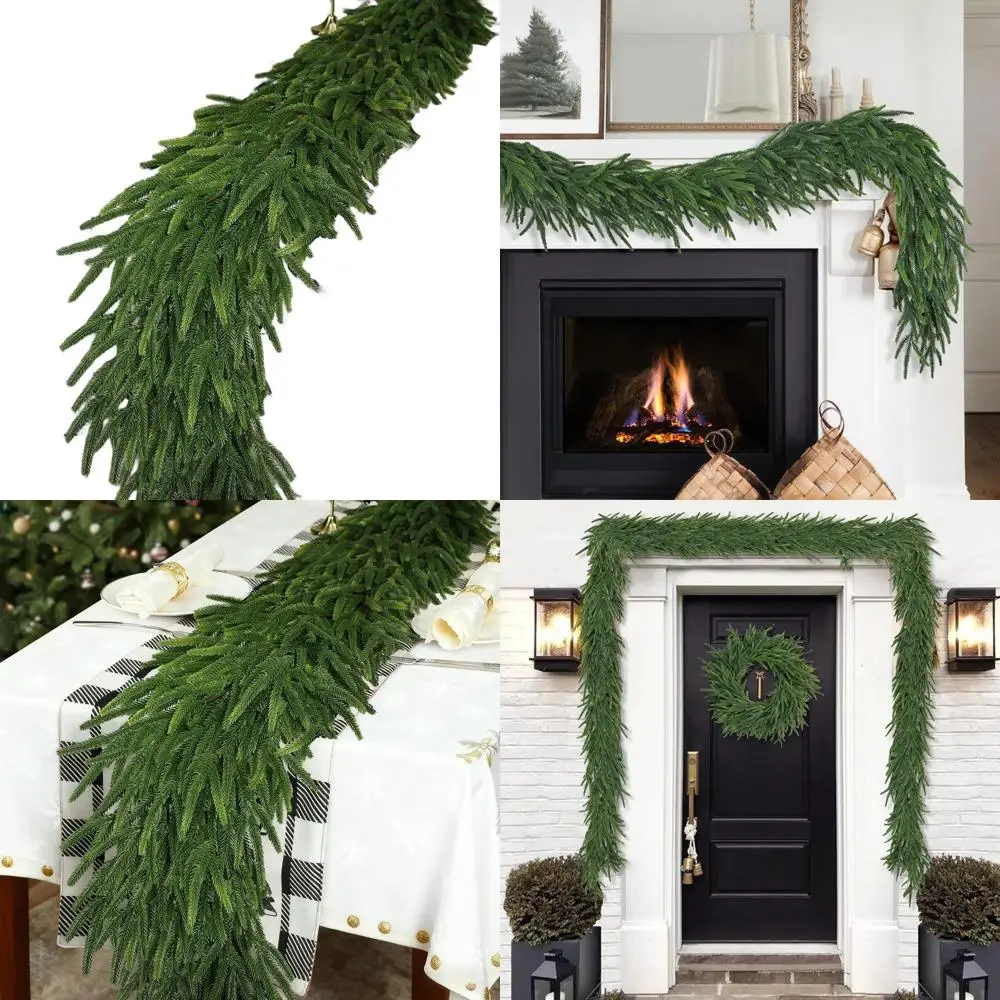 

Роскошная гирлянда из искусственной сосны 9 футов для рождественского мантия, лестницы и праздничного декора в помещении