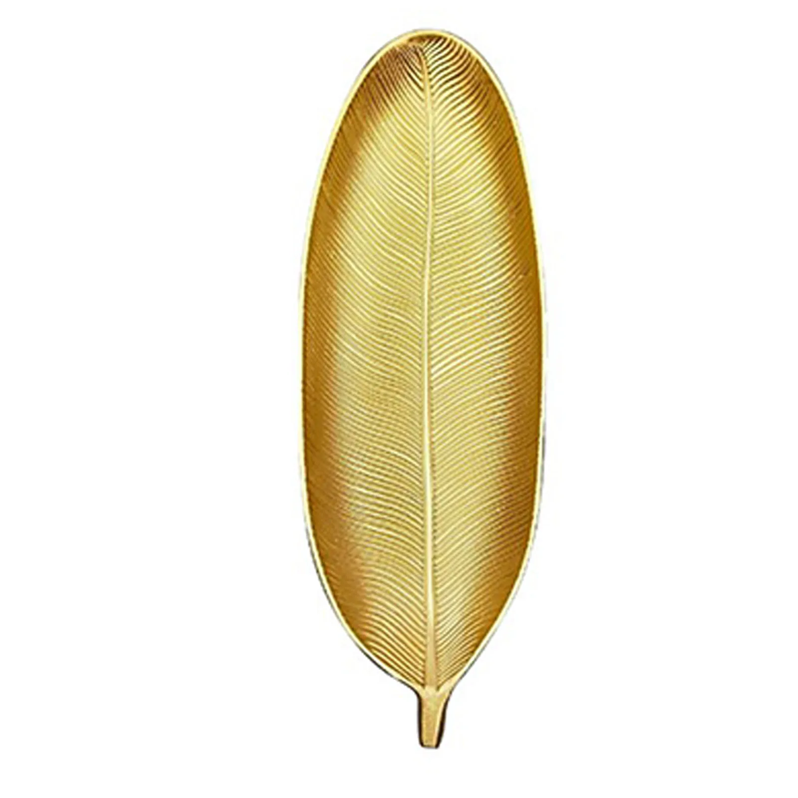 Fruit Plate Golden Style Leaf Shape Brushed Appearance Compact Density Board Serving Dessert Plate For Home Table Decoration