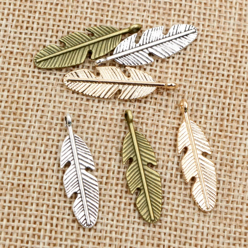 30pcs 28x8mm Feather Charms Pendants Bronze Antique Silver Plated DIY Jewelry Making Accessories Findings for Necklace Bracelet