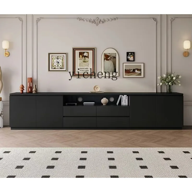 Black Solid Wood Rock Slab Modern Simple Living Room Bedroom Storage Floor Cabinet High TV CabinetD24