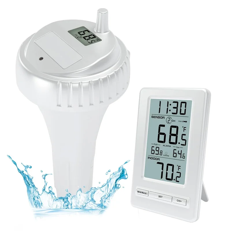 WOTT-Wireless Pool Thermometer Digital Temperature Sensor With Memory 24H LCD Display For Swimming Pool Tub