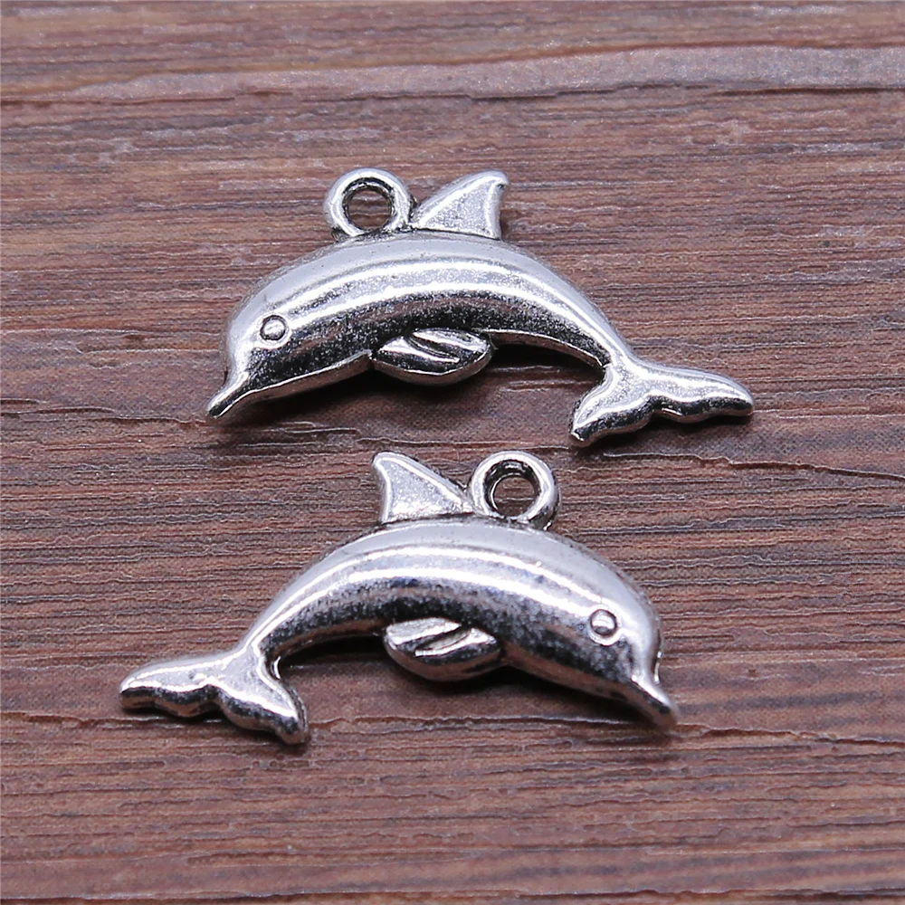 WYSIWYG 10pcs Charms Dolphin Antique Silver Color 15x22mm Metal Alloy Charms Jewelry Diy Accessories