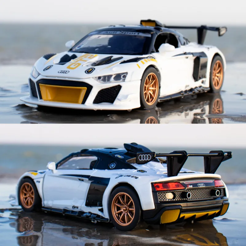 1:24 AUDI R8 GT2 Alloy Track Racing Car Model Diecast Metal Toy Sports Car Model Simulation Sound and Light Collection Kids Gift