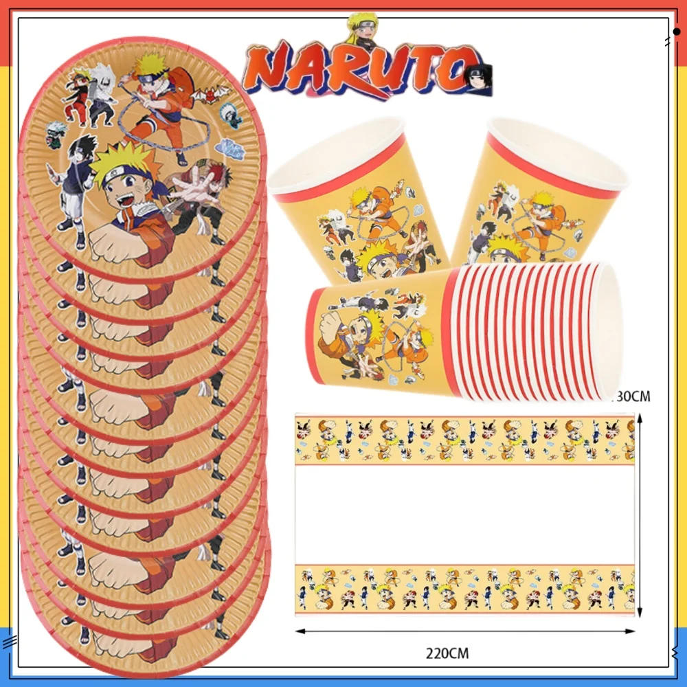 Uzumakied Narutoed Uchiha Sasuke temático decoración para fiesta de feliz cumpleaños suministros taza de papel amarillo mantel juego de platos de 9/7 pulgadas