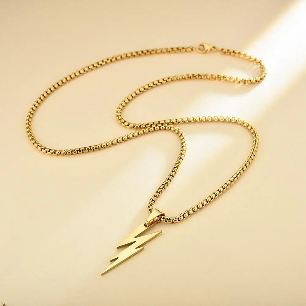 Men Women Pendant Necklace Solid Color Thunder Flash Shape Unisex Chain Hip Hop Style Geometric Necklace Adult Jewelry