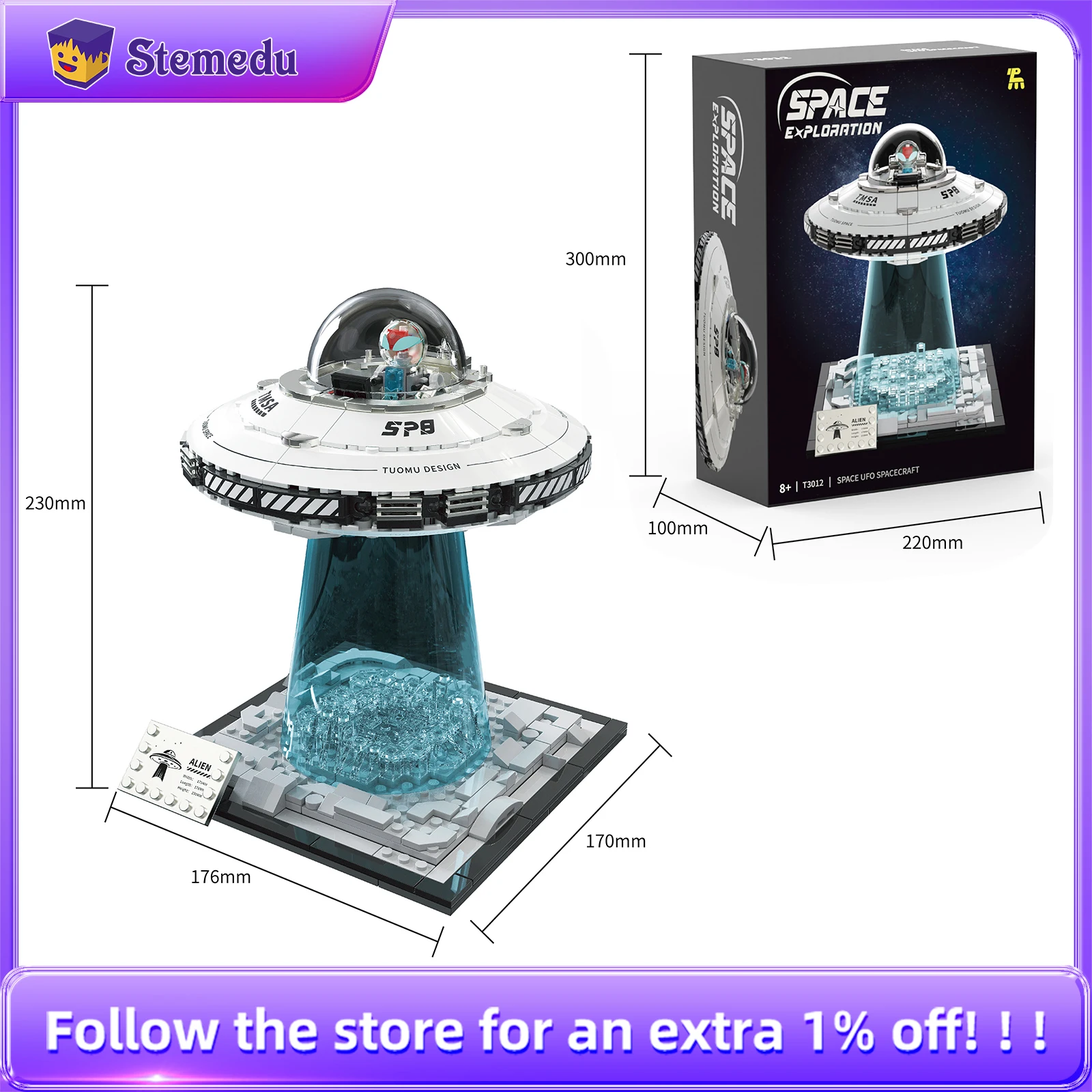 

MOC Научное образование НЛО Космический корабль Строительные блоки Технический светодиодный светильник Модель космического корабля Головоломка Сборка кирпичей Игрушки Подарок для детей