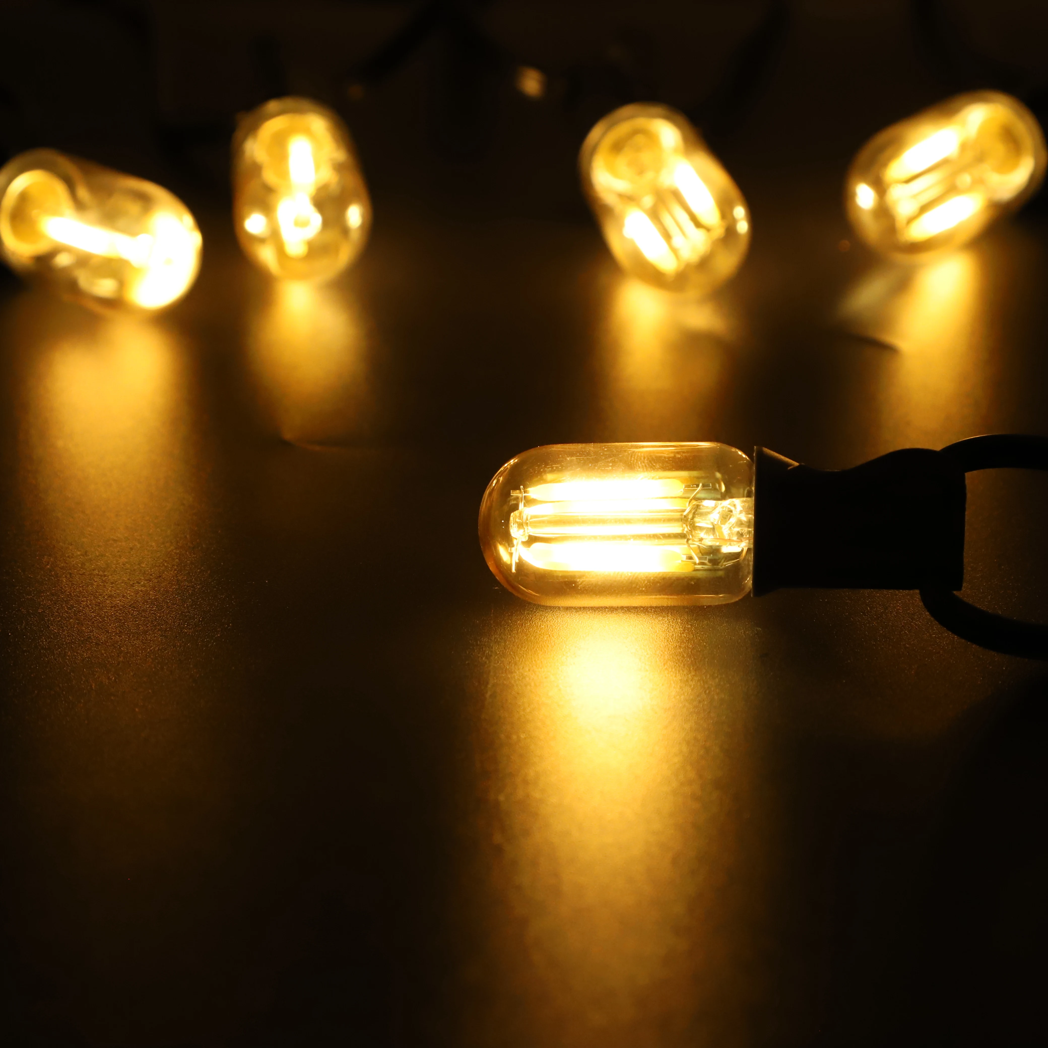 Outdoor Solar String Light Waterproof E12 Glass T22 Amber Bulbs 1W LED Retro Patio Lights for Outside Backyard Bistro Garden
