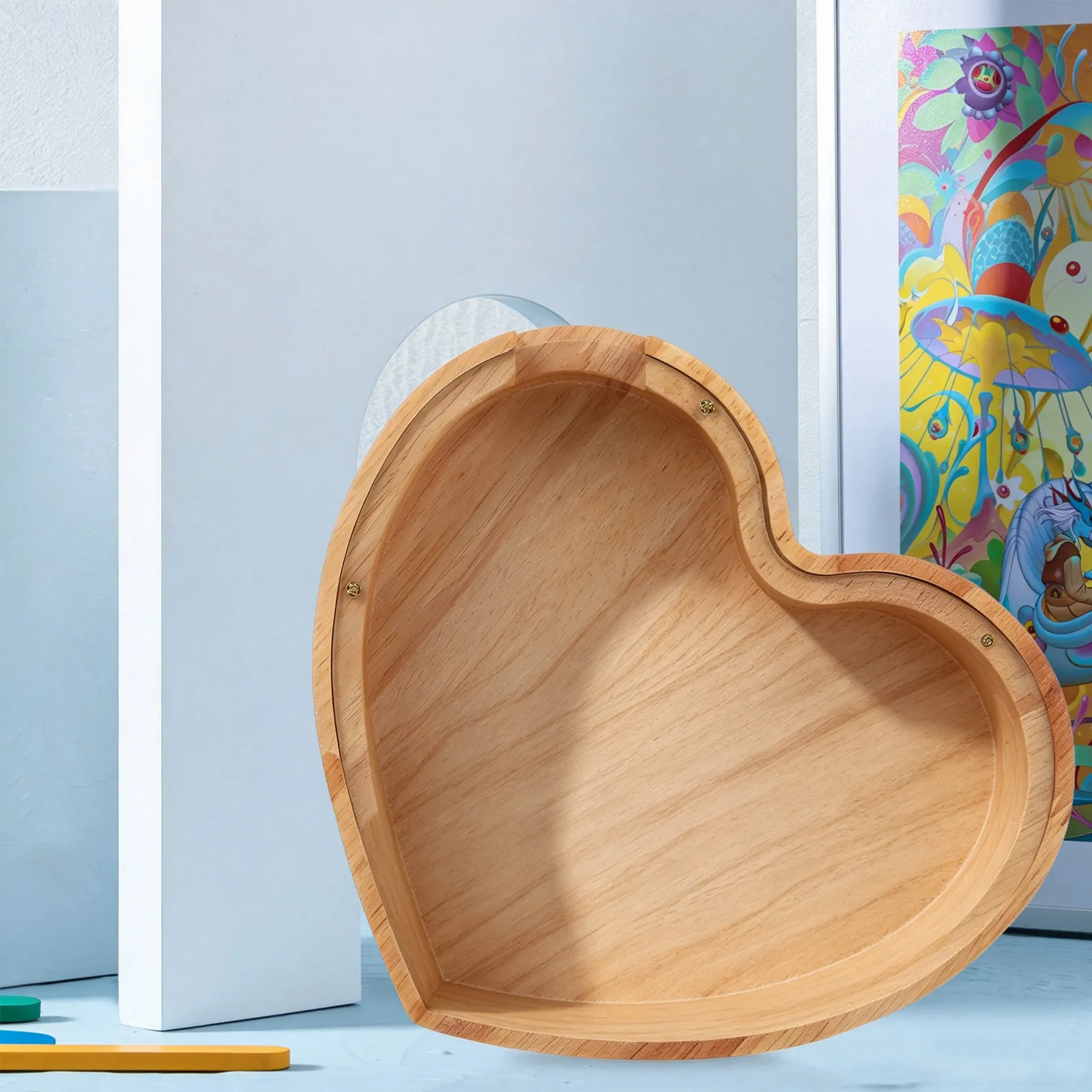 Heart-Shaped Wooden Piggy Bank for Adults – Decorative Savings Box & Home Decoration