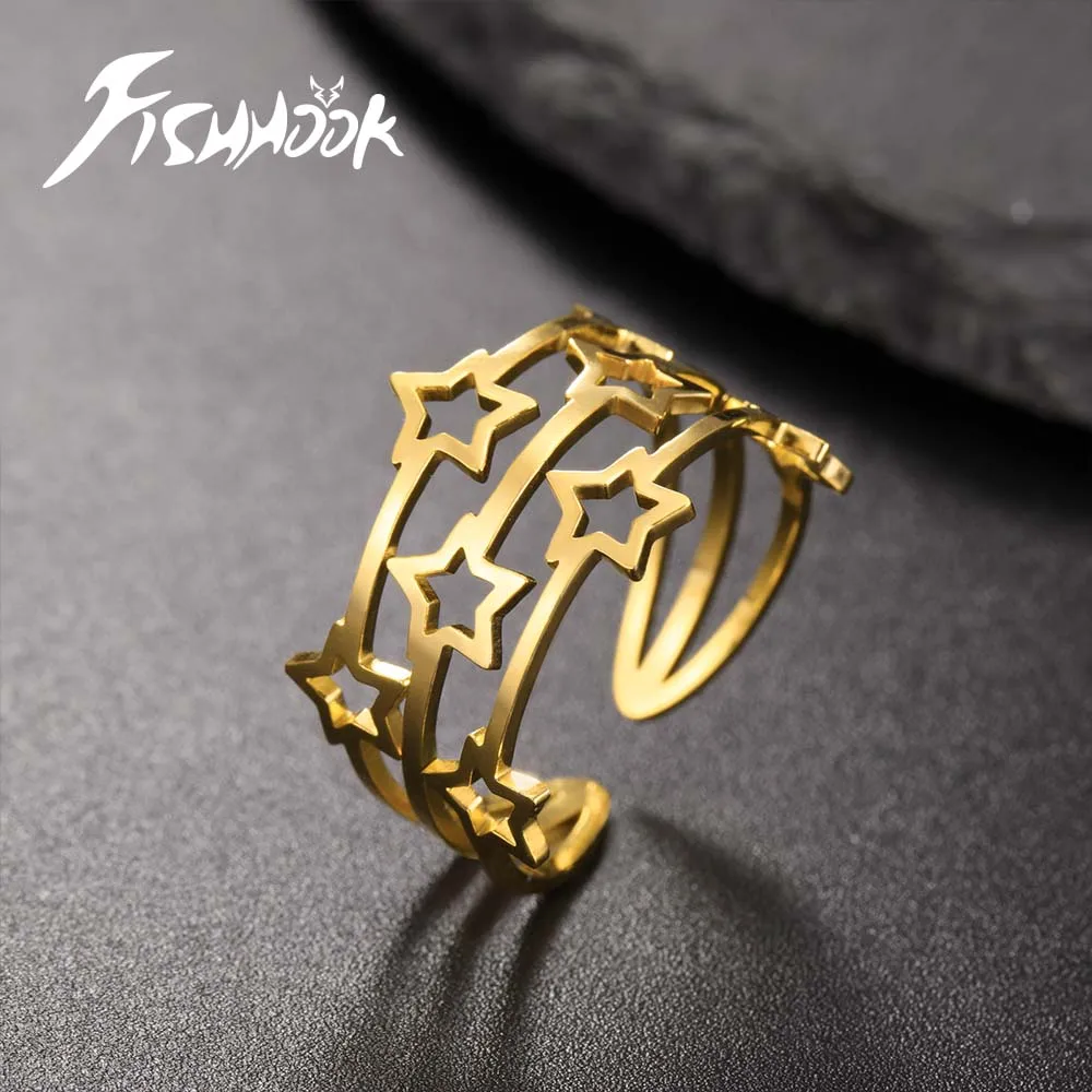 Fishhook Meteor Shower Star Finger Ring Gift for Men Woman Supernatural Amulet Couple Gold Color Stainless Steel Jewelry