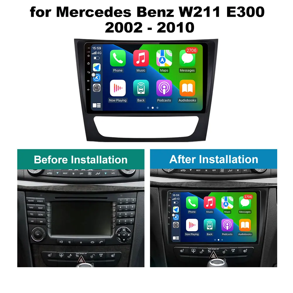 เครื่องเล่นวิทยุระบบแอนดรอยด์สำหรับรถยนต์ระบบแอนดรอยด์ W211 2002-2010ระบบนำทาง GPS หน้าจอสัมผัส WIFI DSP สเตอริโอ