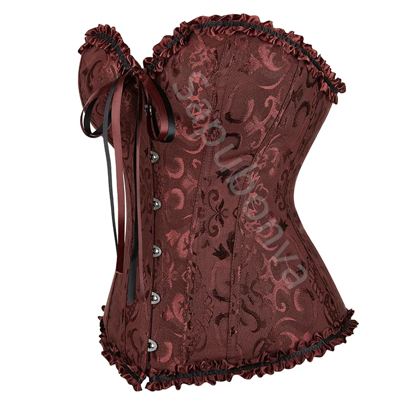 Sapubonva Brown Corset Top Sexy Women's Plus Size Corsets and Bustiers Overbust Floral Gothic Brocade Corselet Style Fashion