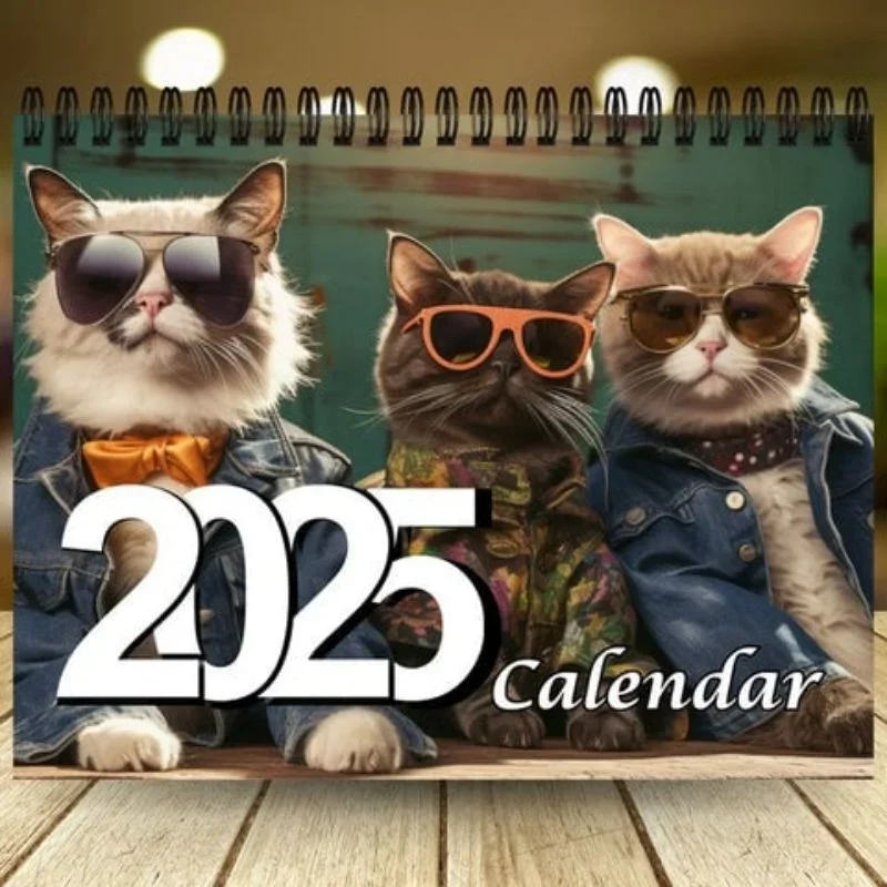 2025 Fashion Cat Calendar Moonphase Daily Notepad 12 Month Wall Calendar Funny Cat Calendar Cute Dog Calendar with Glasses