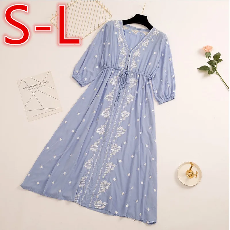 

Embroidery Vintage Beach Midi Dress 2022 Ladies Cotton Slim Casual Tunics Kaftan Beach Dress gravida Summer Boho Dress