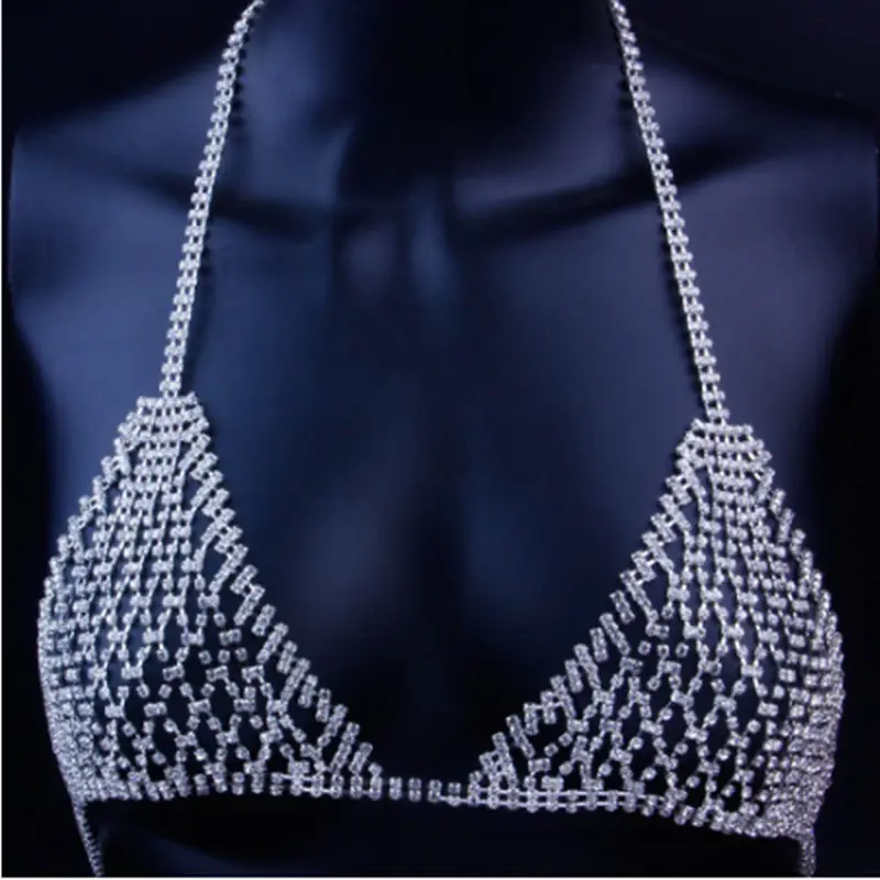 Rhinestone Bra Body Chain Tiny Coins T-Row Dainty Chain Bralette Bikini Body Jewelry Layering Festival Body Chain for Women