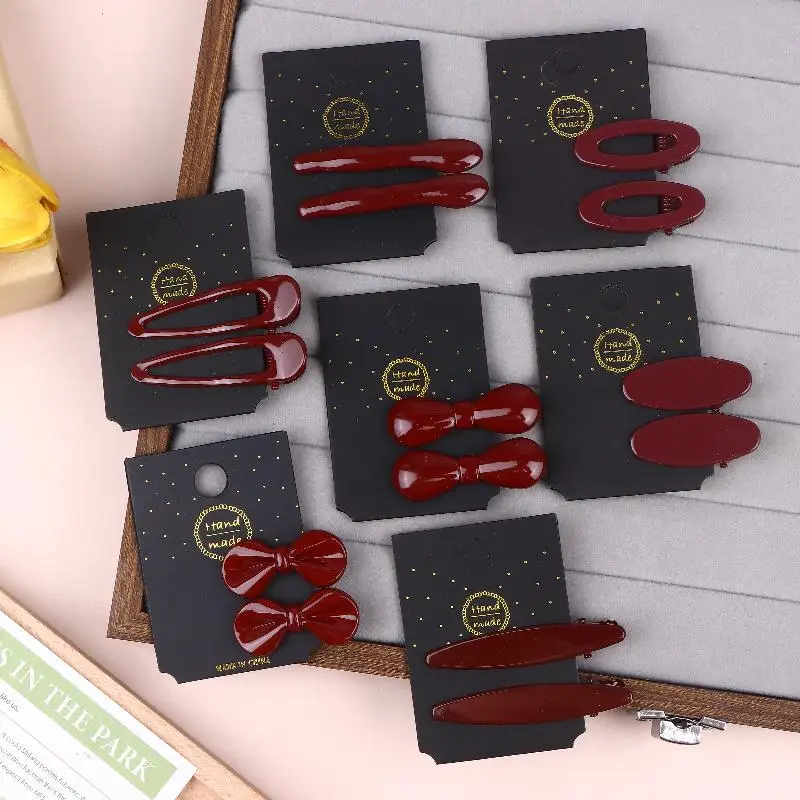 

HOT! 1Pairs Year Festival Atmosphere Head Clip Wine Red Bow Bang Clip Duckbill Clip Sweet Retro High Quality Hair Accessories
