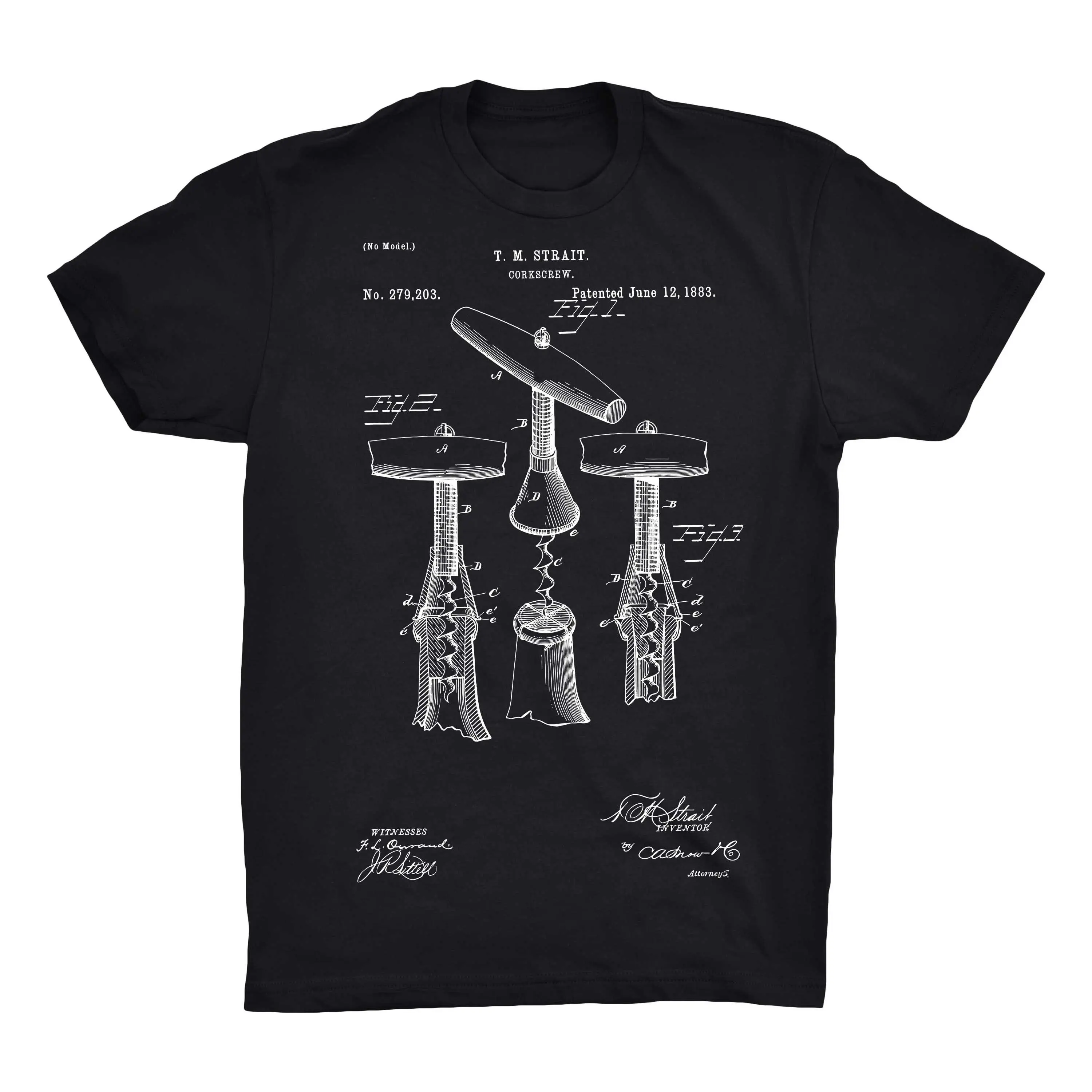 Corkscrew Patent T Shirt On Black Red White or Gray 100 Soft Premium Cotton and Comfy