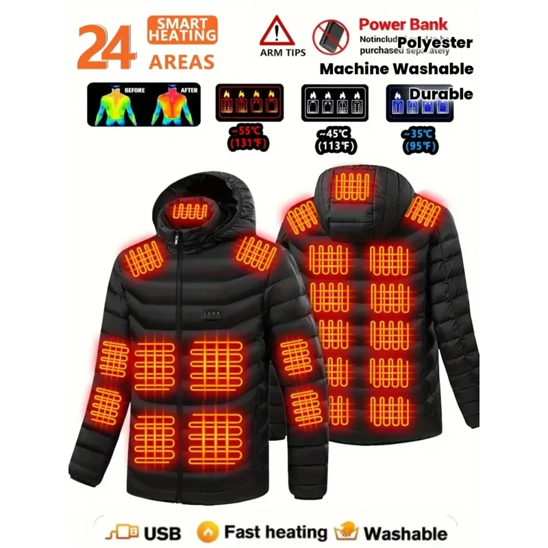 Giacca riscaldata elettrica da uomo, Isolamento termico ad alta efficienza, Tessuto non elastico, Adatto per lavoratori all'aperto