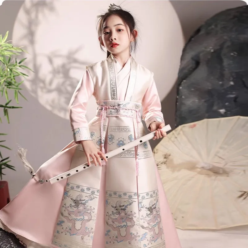 Hanfu Robes Kids Traditional Chinese Style Swordsman Stage Cosplay Clothing Boy And Girl Japanese Samurai Ancient Folk Tang Suit