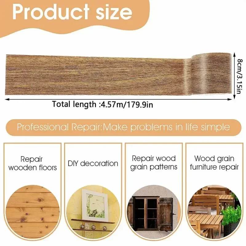 4.5M/Roll Realistic Wood Grain Repair Adhensive Duct Tape Floor Furniture Renovation Skirting Line Sticker Home Decoration