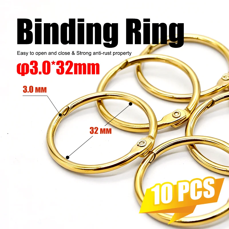 10Pcs Gold Durable Metal Ring Binder 32mm Book Rings for Calendar Circle & Loose-leaf Notebook Binding