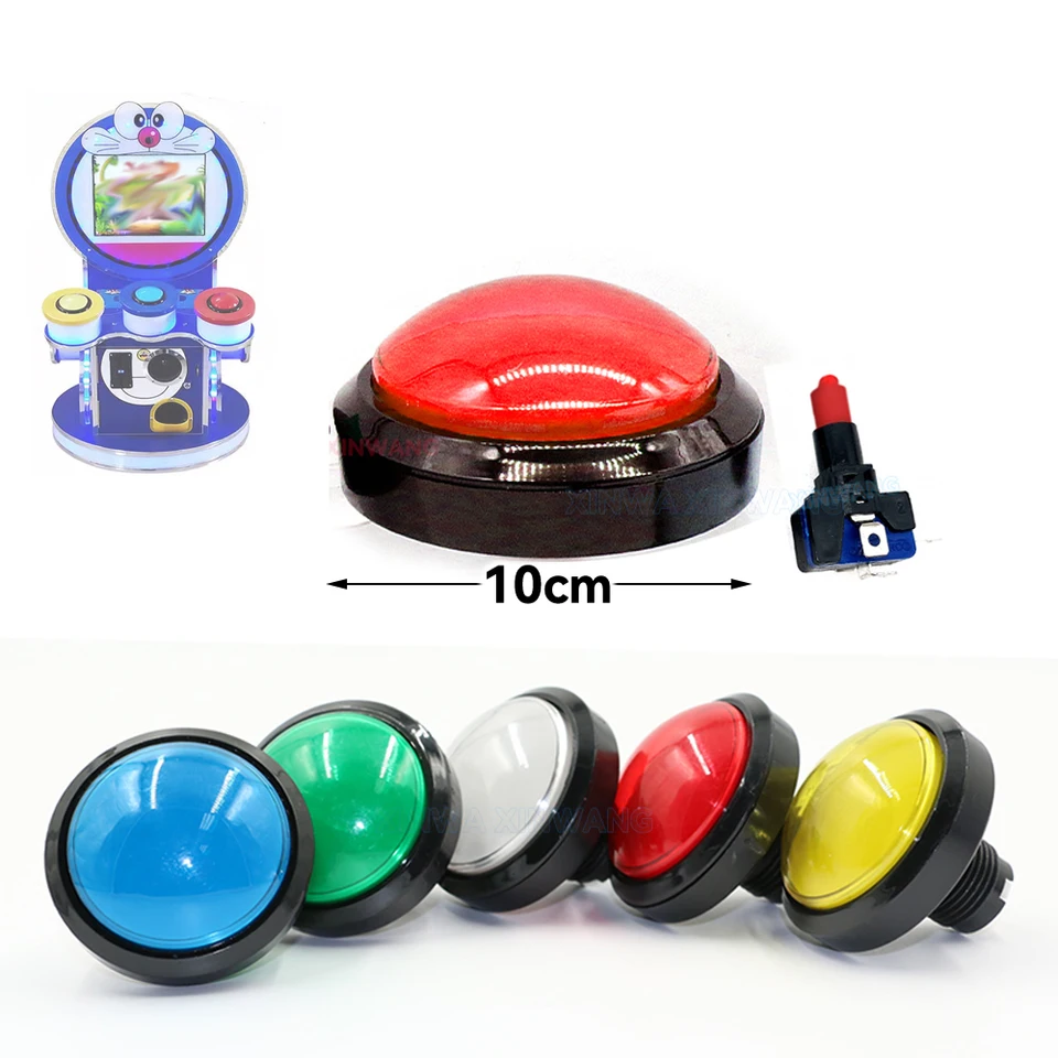 Bouton Arcade Lumineux 100 Mm LED 12V Gros Dôme – Rouge, Jaune, Bleu, Vert, Blanc – Pièces Retro Gaming