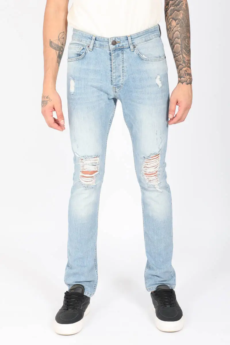 Men Ripped Detailed Straight Jean Pants Blue