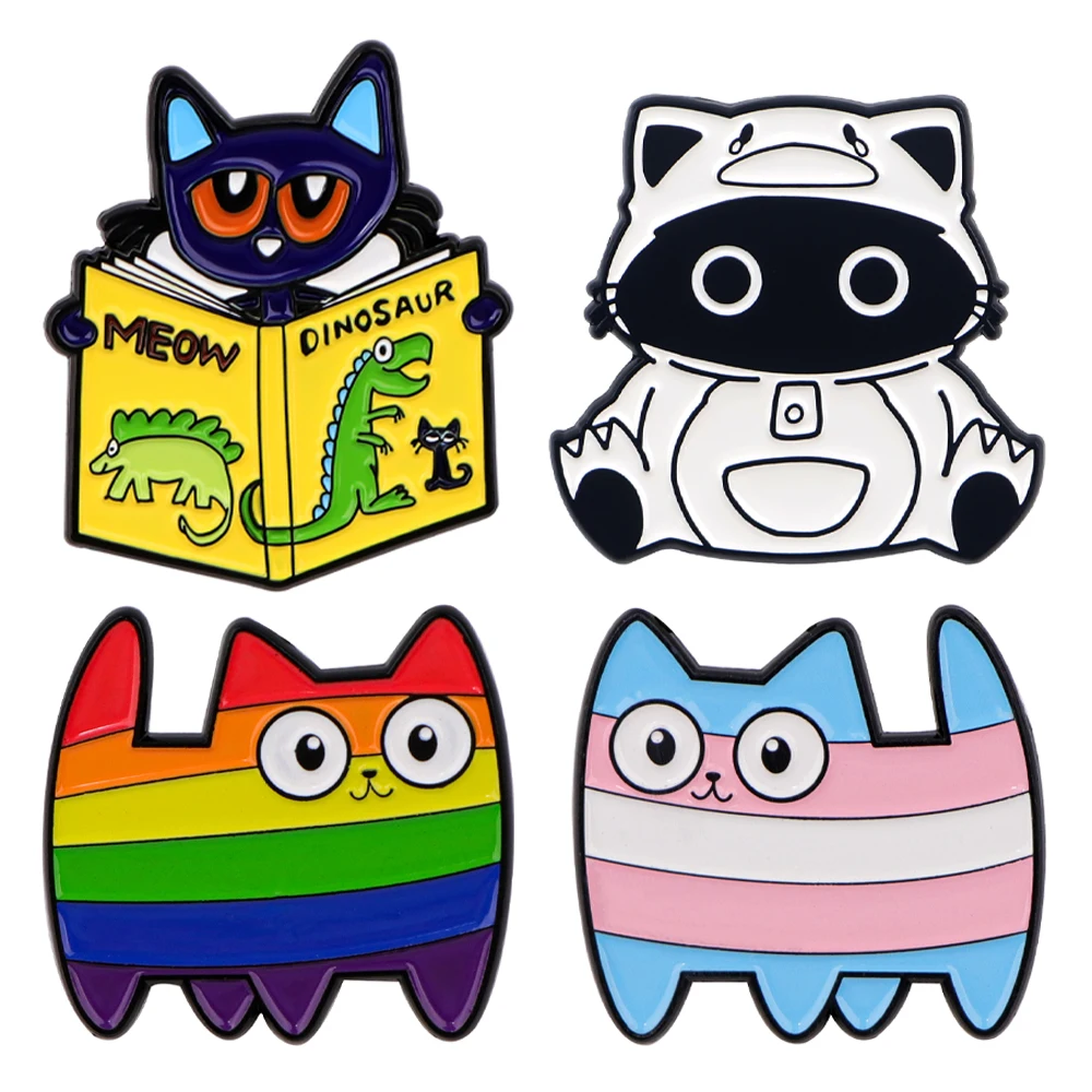 Rainbow Striped Cat Jewelry Pins for Backpacks Lapel Enamel Pins and Brooches for Woman Bags Badge Friend Kids for Gifts