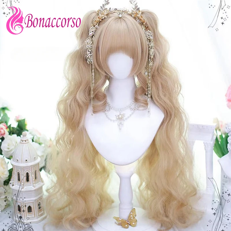 Halloween Lolita Anime Doll Cosplay Wig Colorful Synthetic Double Ponytail Long Curly Wig Anime Coser Cute Girl Wig Daily Party