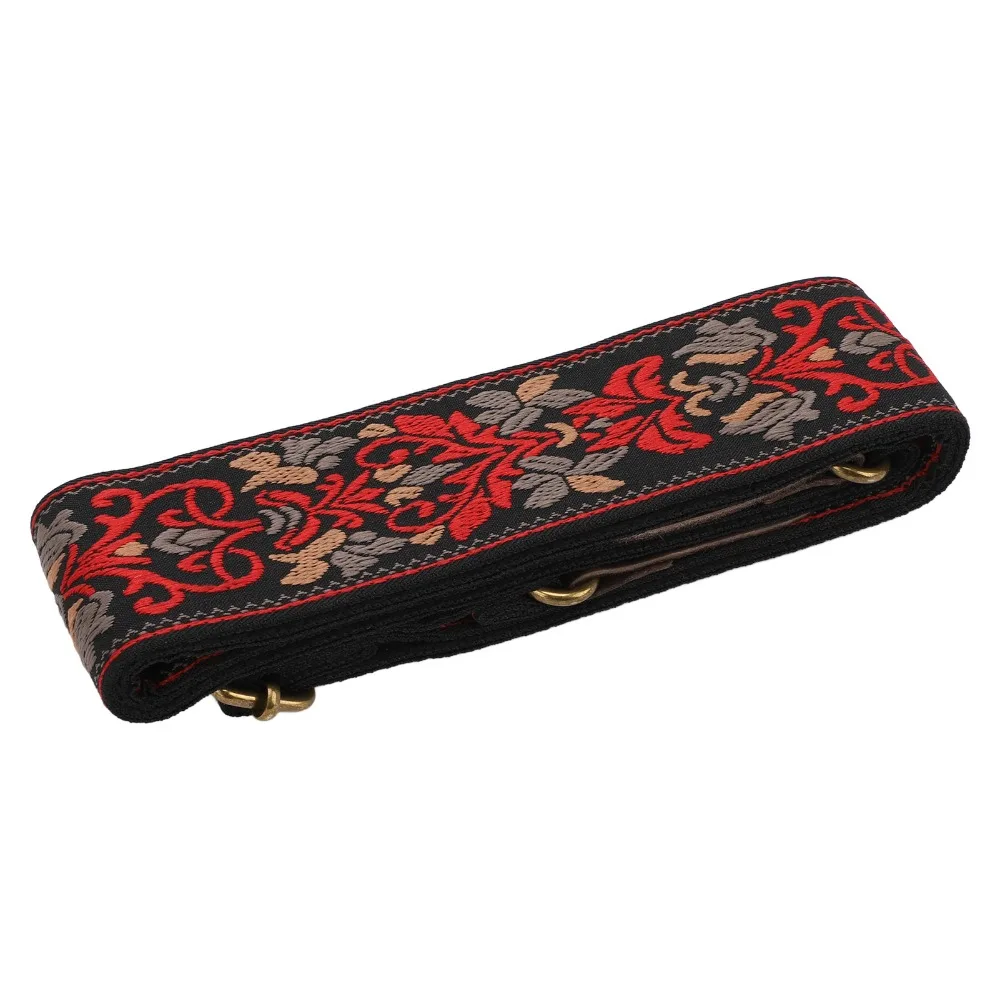 ​Thickened​ Guitar Strap​ ​Widened ​Retro Red Flower​ ​Multifunctional Guitar Strap​ ​With Leather Ends​