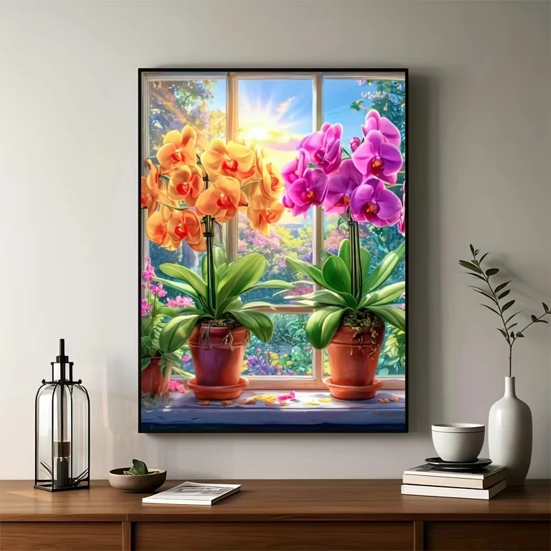 

500/1000/1200/2000 PCS Jigsaw Puzzles Two Potted Flowers Sunshine Scenery Family Activity Games for Gameroom Bedroom Frameless