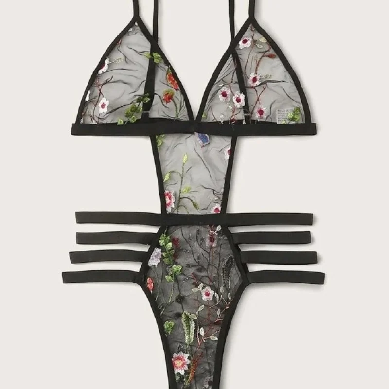 

Sheer Embroidery Design Breathable Comfortable Set Soft Nylon Spandex Clothing for Women