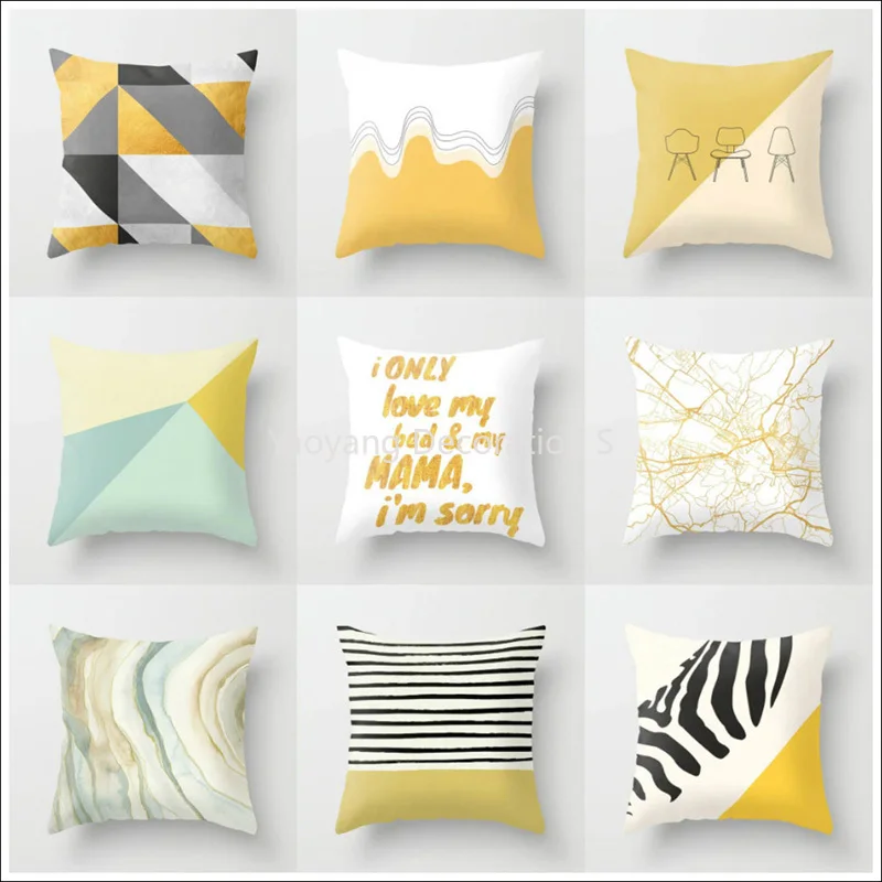 

Yellow Geometry Printing Cushion Cover Short Plush Pillowcase 45*45cm Home Chair Sofa Decorative Square Throw Pillows Case