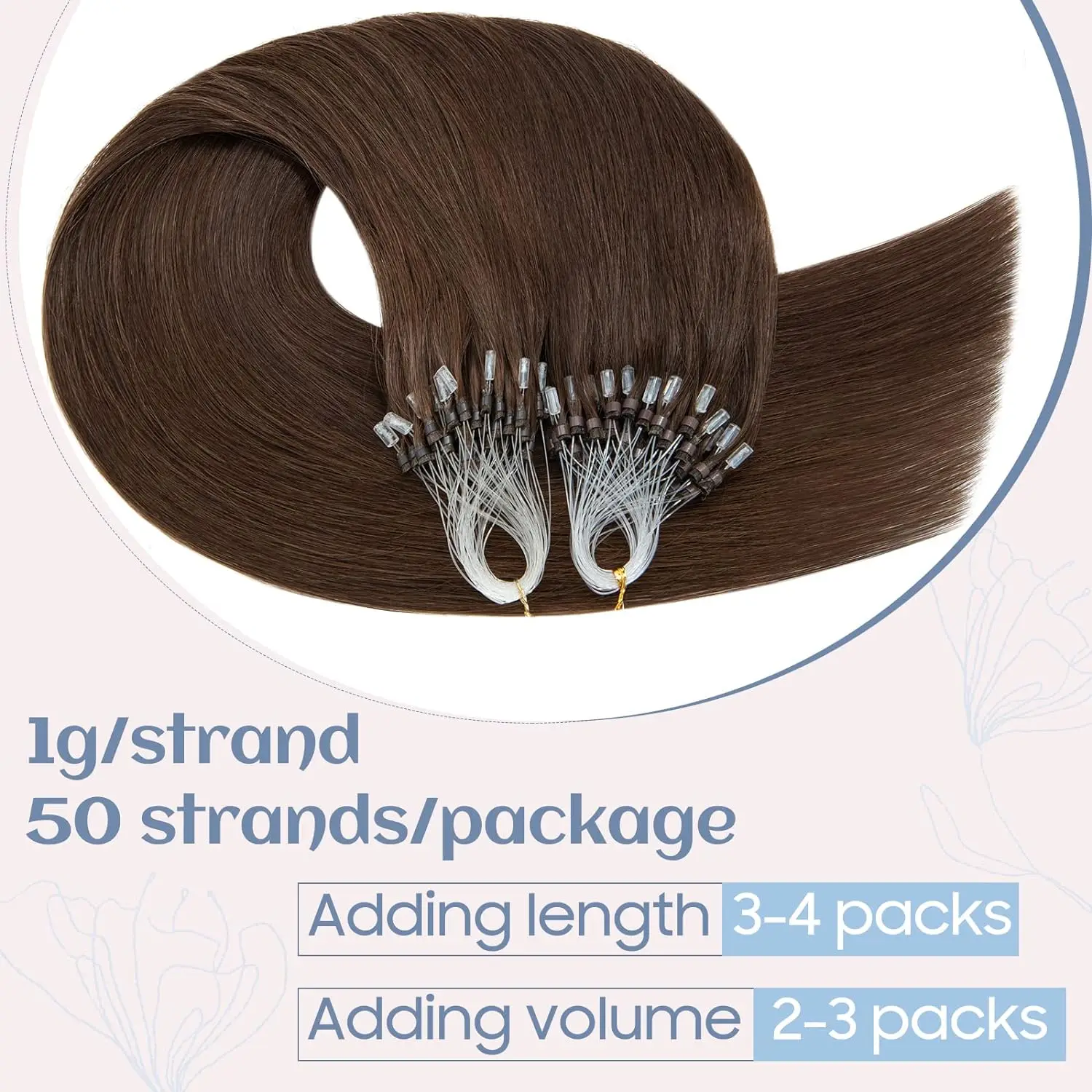 Brown Micro Link Hair Extensions Real Human Hair Micro Ring Hair Extensions #4 Dark Brown Micro Loop Extensions Human Hair