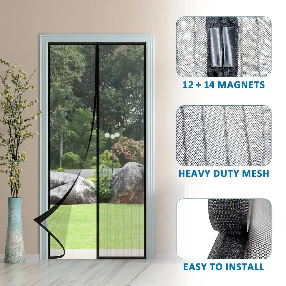 Automatic Closing Magnetic Screen Door Multi-size Heavy Duty Mesh Door Curtains Breathability Room Divider