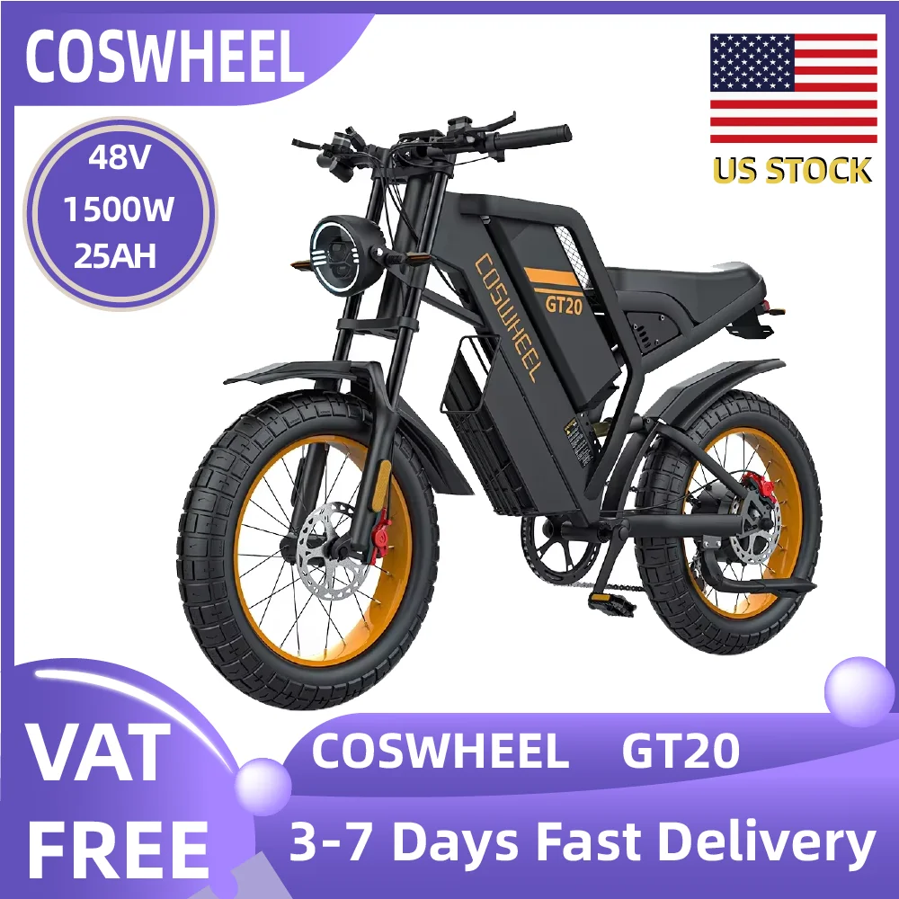 

COSWHEEL GT20 Dual для подвески для взрослых, электронный горный велосипед, аккумулятор 48 В, 25 Ач, двойные масляные дисковые тормоза, 20 дюймов, внедорожный электронный велосипед с толстыми шинами