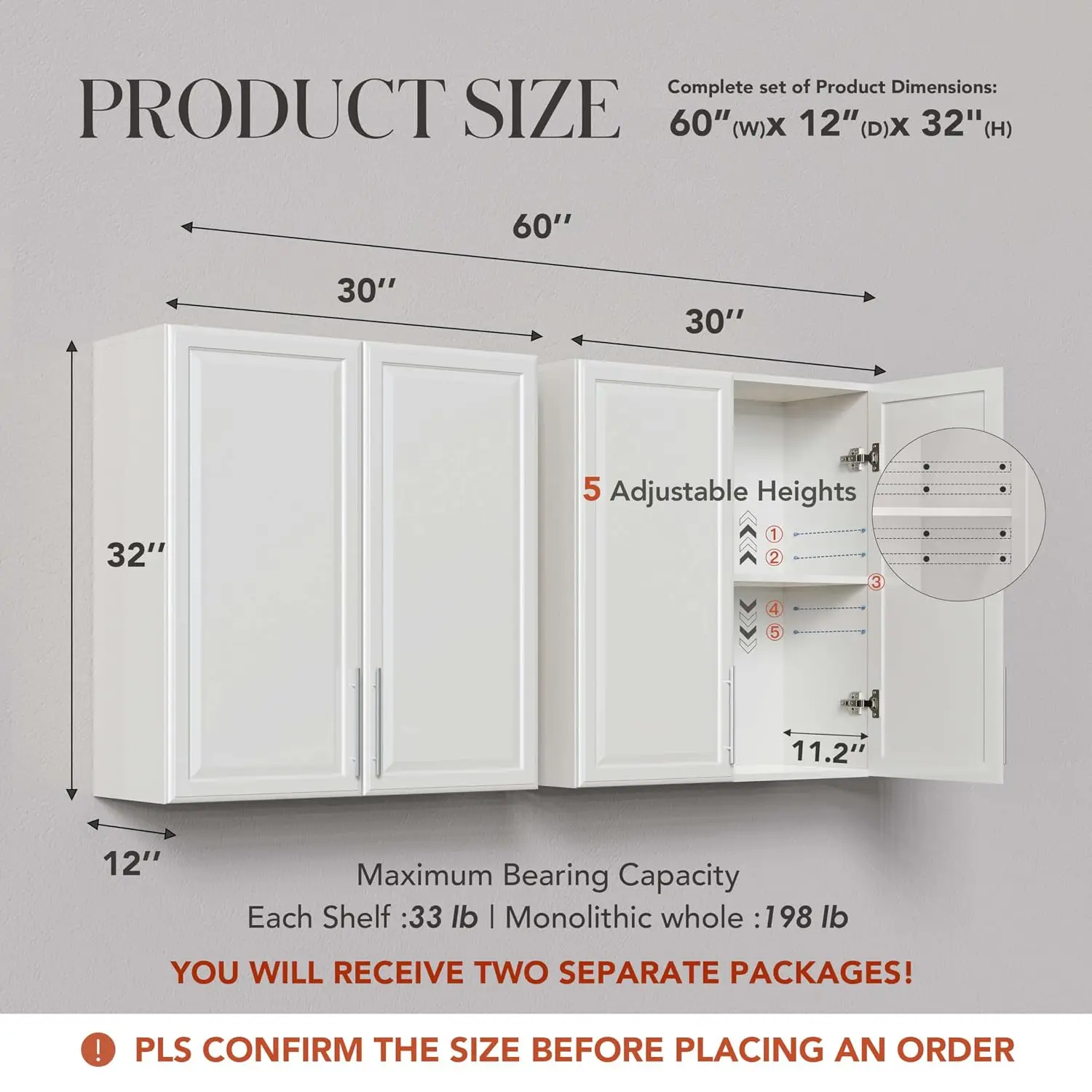 Wall Mounted Storage Cabinet with Adjustable Shelves for Kitchen Laundry Bathroom Garage, 30