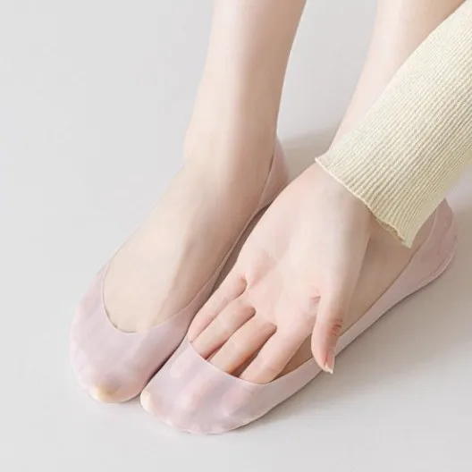 Ultra-thin Invisible Ice Silk Boat Socks Women's Cotton Sole Love Sole Anti-wear Sponge Pad Heel Silicone Non-slip
