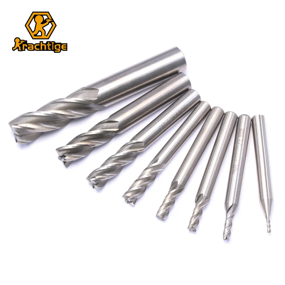 Krachtige 5/8 Pcs Four Edge End Milling Cutter Set British Straight Shank Milling Cutter Combination Set Metal Engraving Cutter