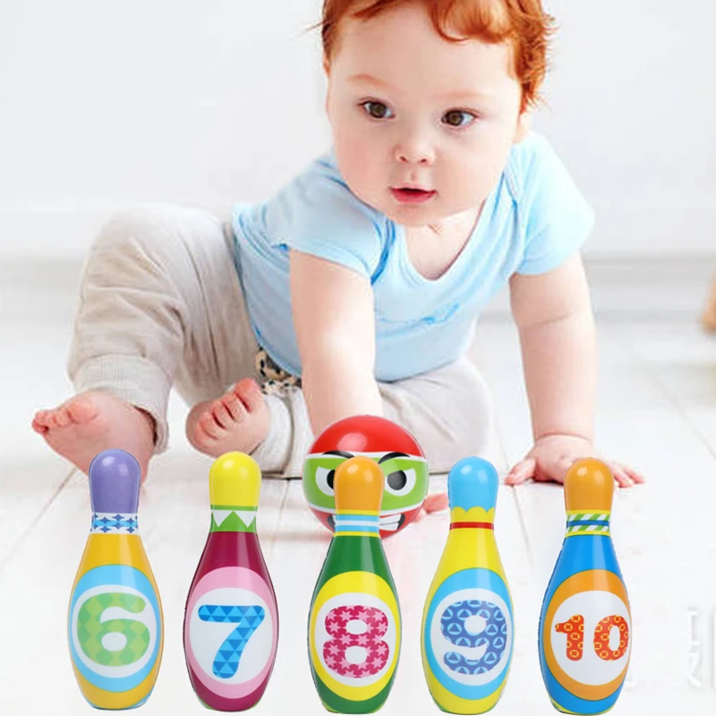 Juego de bolos de dibujos animados para niños, pelota y alfileres con patrón de número, deportes divertidos para interiores y exteriores, juguetes interactivos para padres e hijos