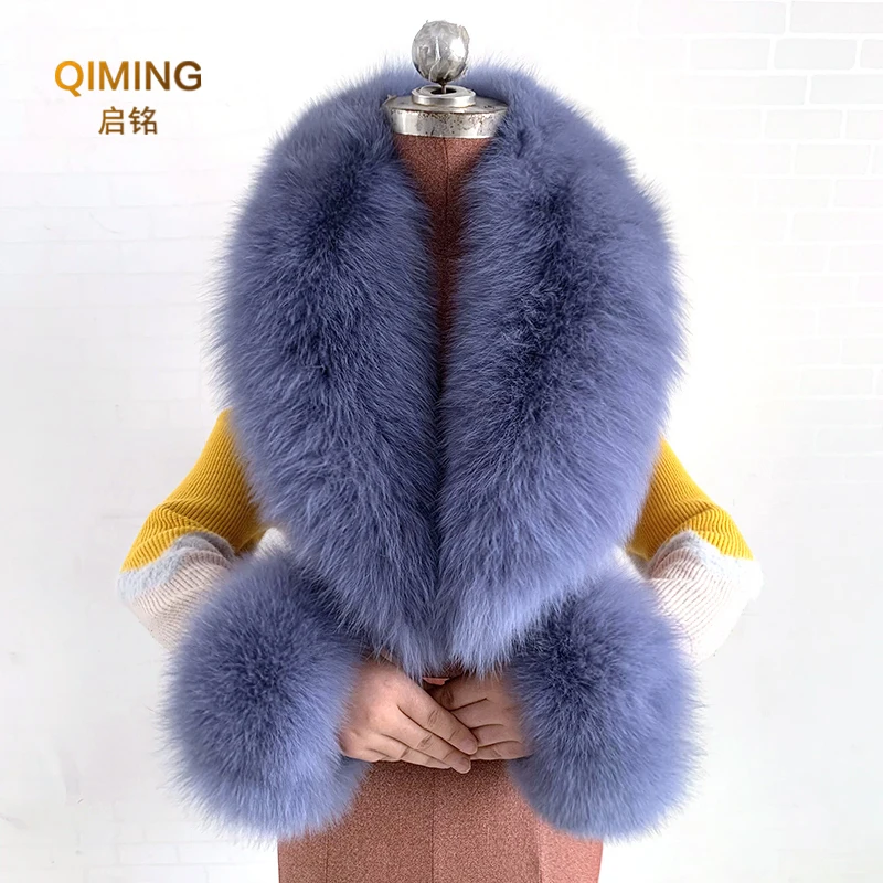 Real Fox Fur Collar Cuffs Set For Women Men Winter Neck Warmer Furry Scarf Fluffy Pelt Fur Shawl Coat Overcoat Fashion Accessory